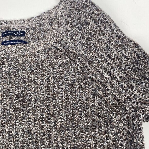 AEO amazingly soft chunky knit oversized marled side slit crew sweater small gre - Picture 6 of 13